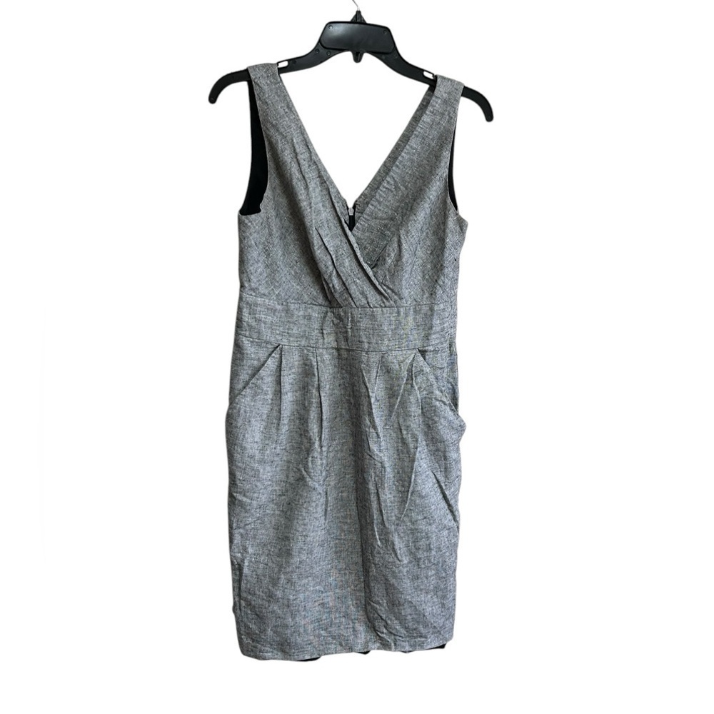 Ann Taylor Loft Dress Size 4 Gray Metallic Linen Blend Sleeveless Pockets